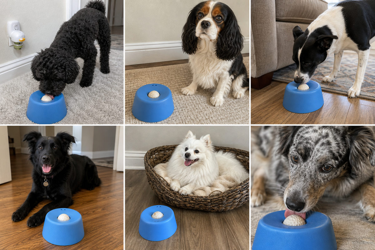 Six dogs using LickCalm at home